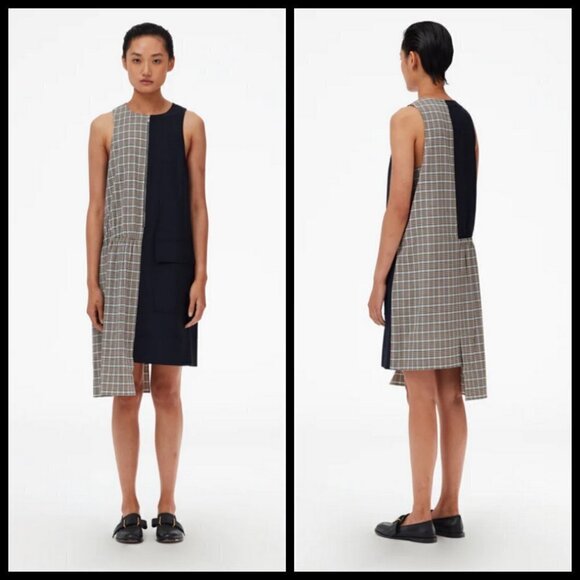 💕TIBI💕 Sana Check Colorblock Sleeveless Midi Dress Recycled Wool Blend Shift 6 - Picture 3 of 16